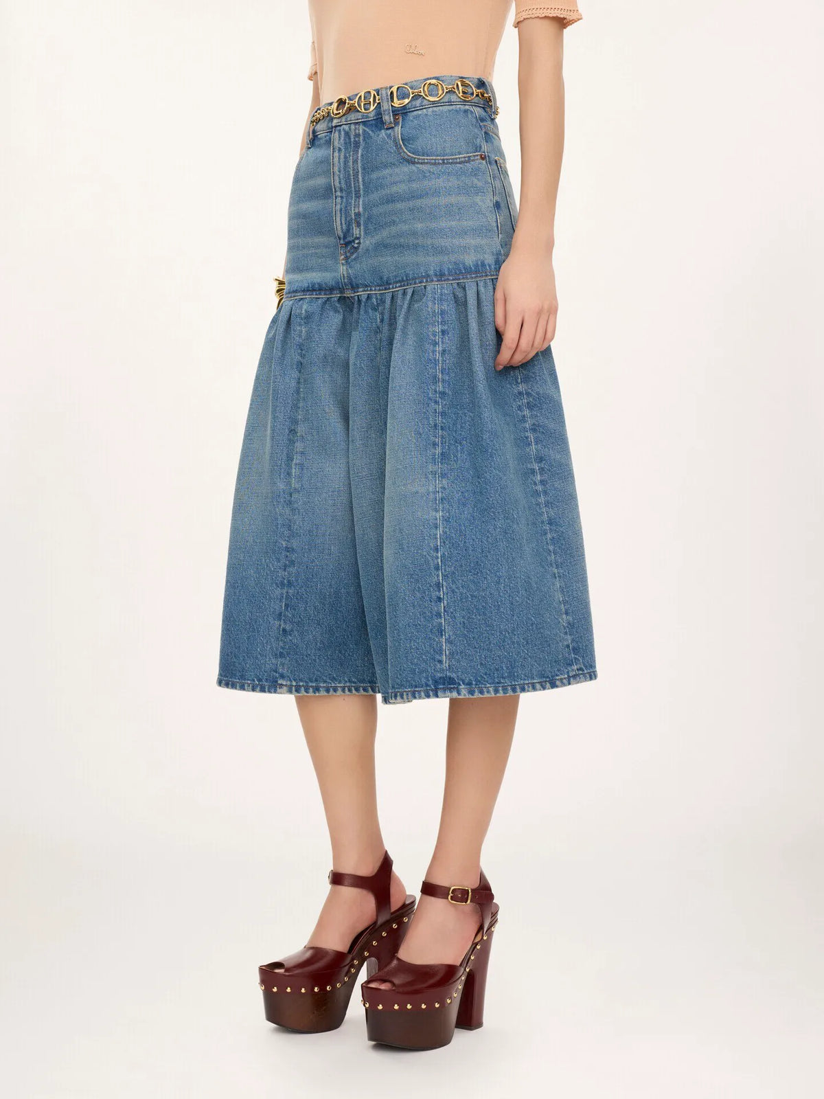 High-rise balloon bermuda shorts in denim