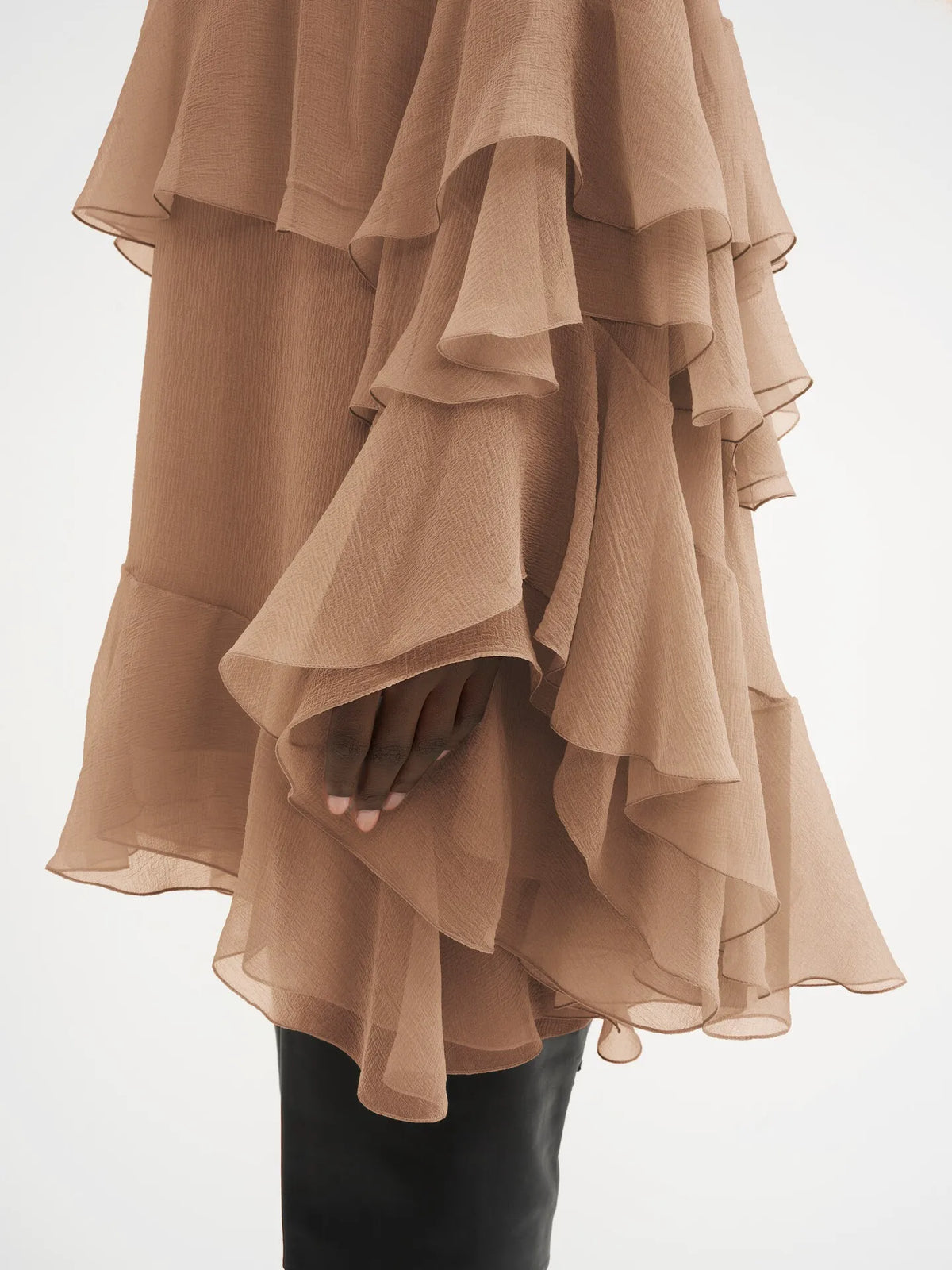 Mini ruffled dress in silk mousseline