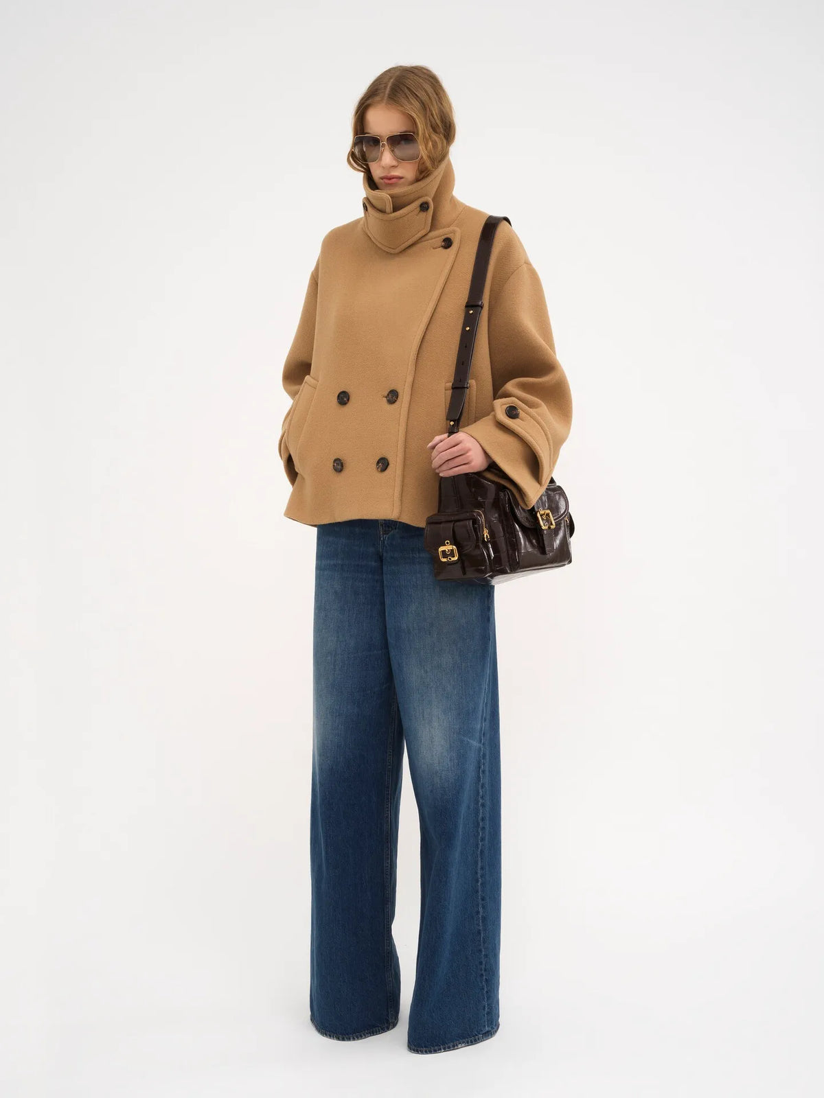 Oversized short coat in wool