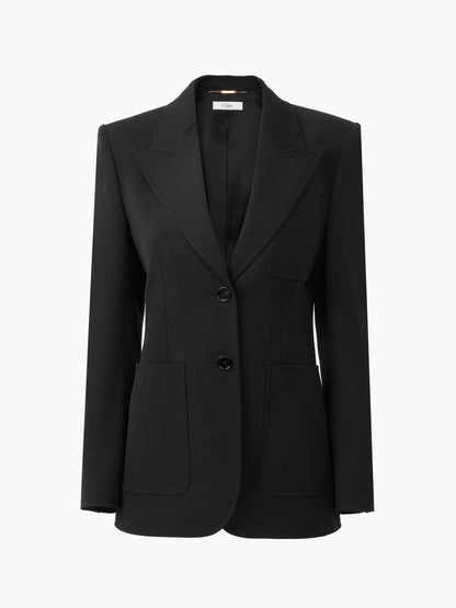 Single-breasted tailored jacket in wool grain de poudre