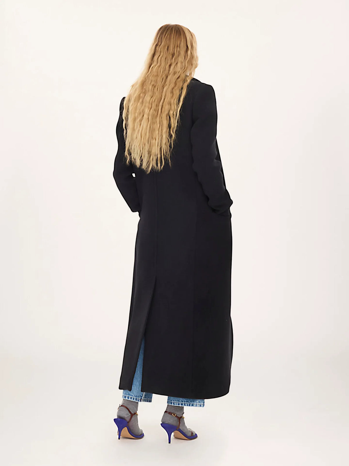 Long double-breasted coat in double-face wool