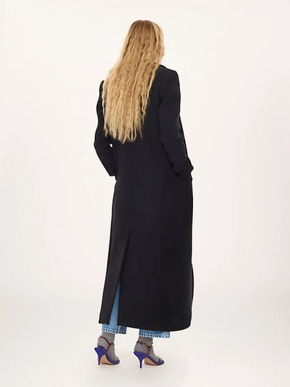 Long double-breasted coat in double-face wool
