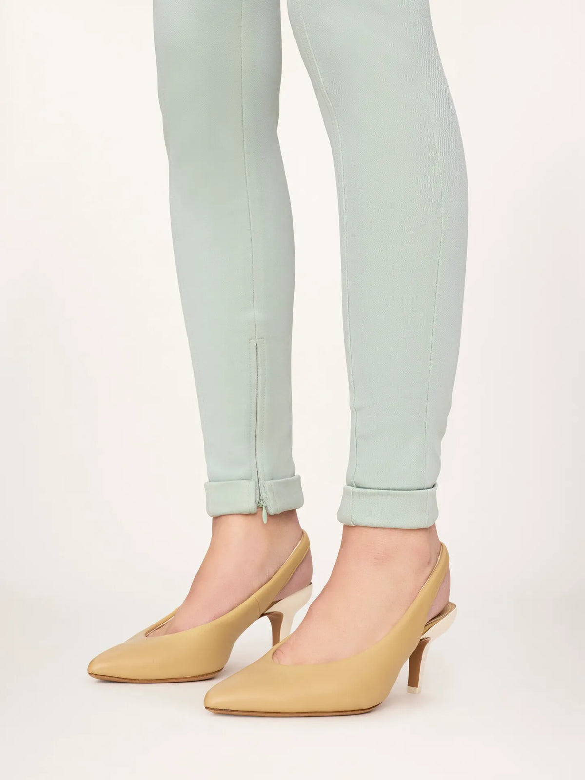 High-rise fitted pants in bonded stretch jersey