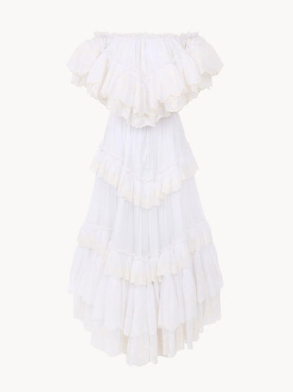 Long ruffled dress in cotton voile