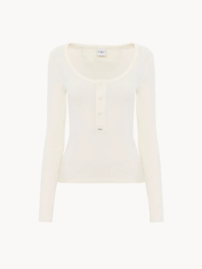 Scoop-neck Henley shirt in cotton jersey