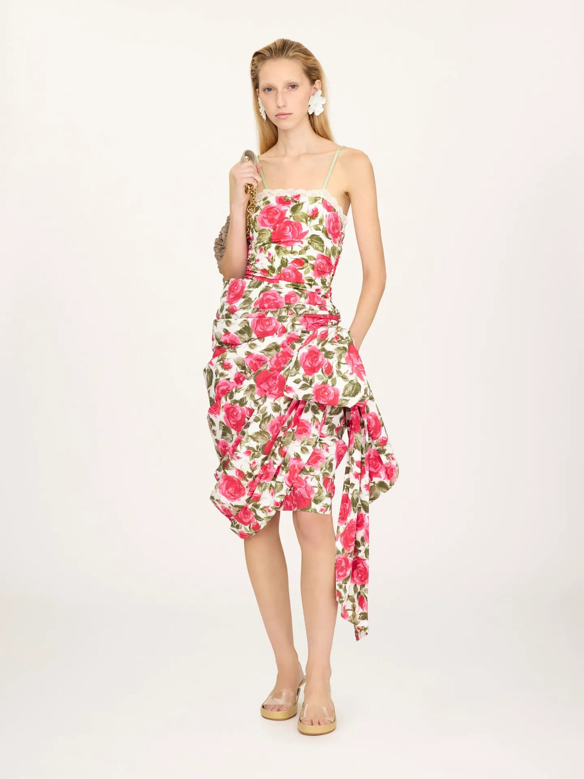 Knee-length wrap skirt in cotton poplin