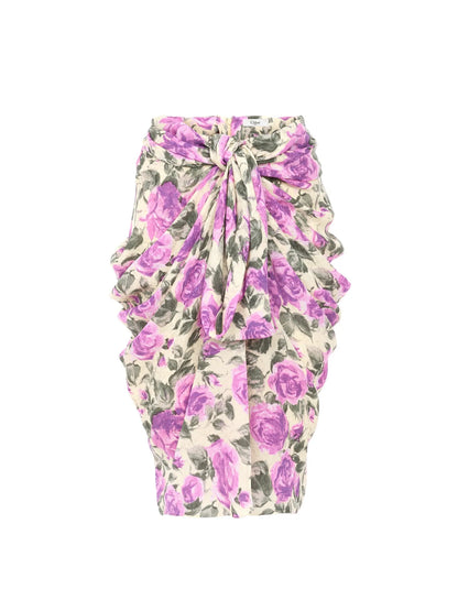 Knee-length wrap skirt in silk