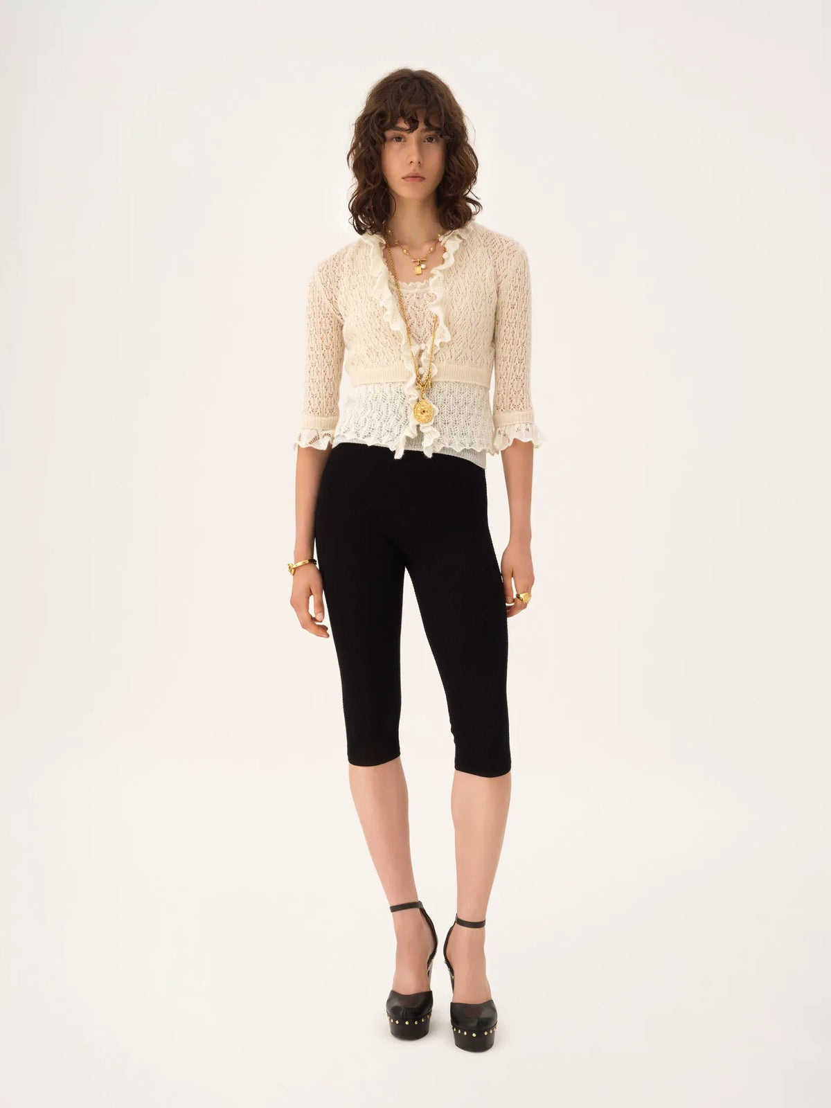 Cropped ruffle sweater in an alpaca wool & silk knit