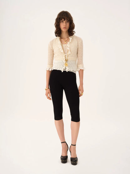 Cropped ruffle sweater in an alpaca wool & silk knit