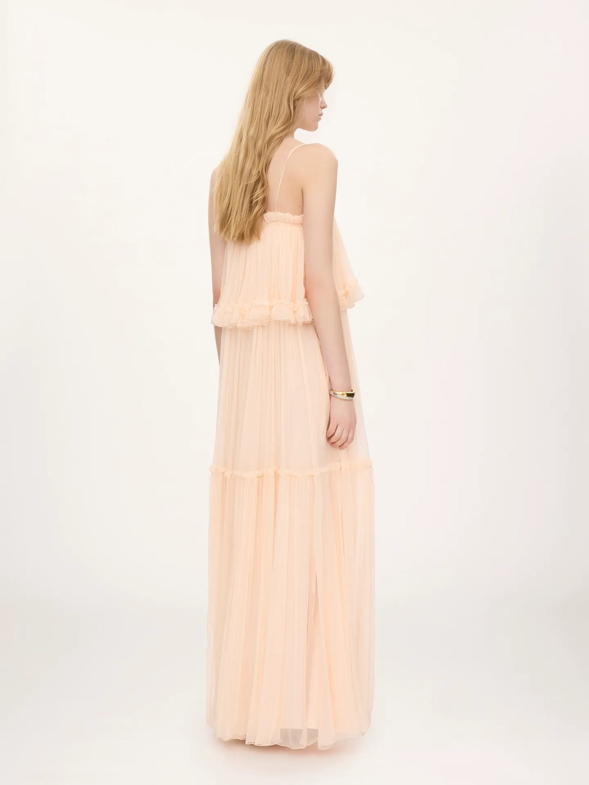Thin-strap long dress in silk mousseline