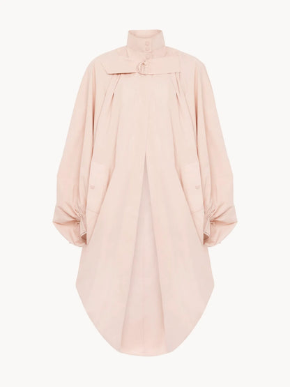 High-neck oversized cape coat in cotton poplin