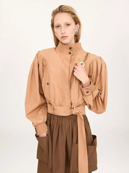 Gathered cropped jacket in cotton poplin