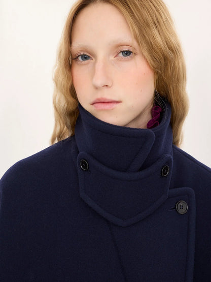 Double-breasted oversized long coat in wool