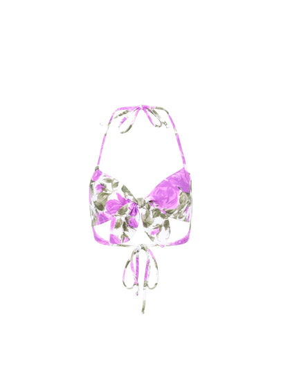Rose-print bikini top