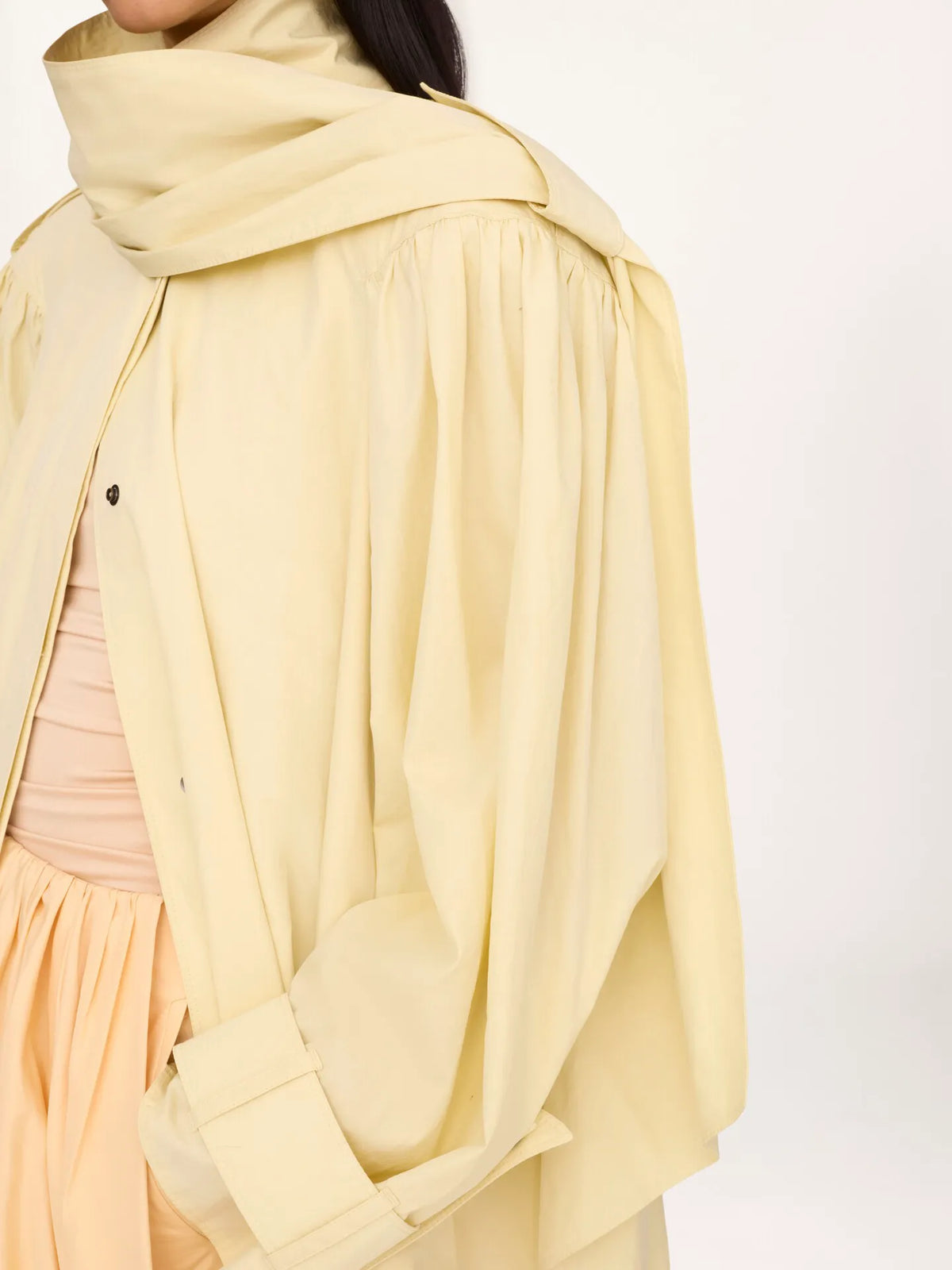 High-neck scarf trench coat in cotton poplin