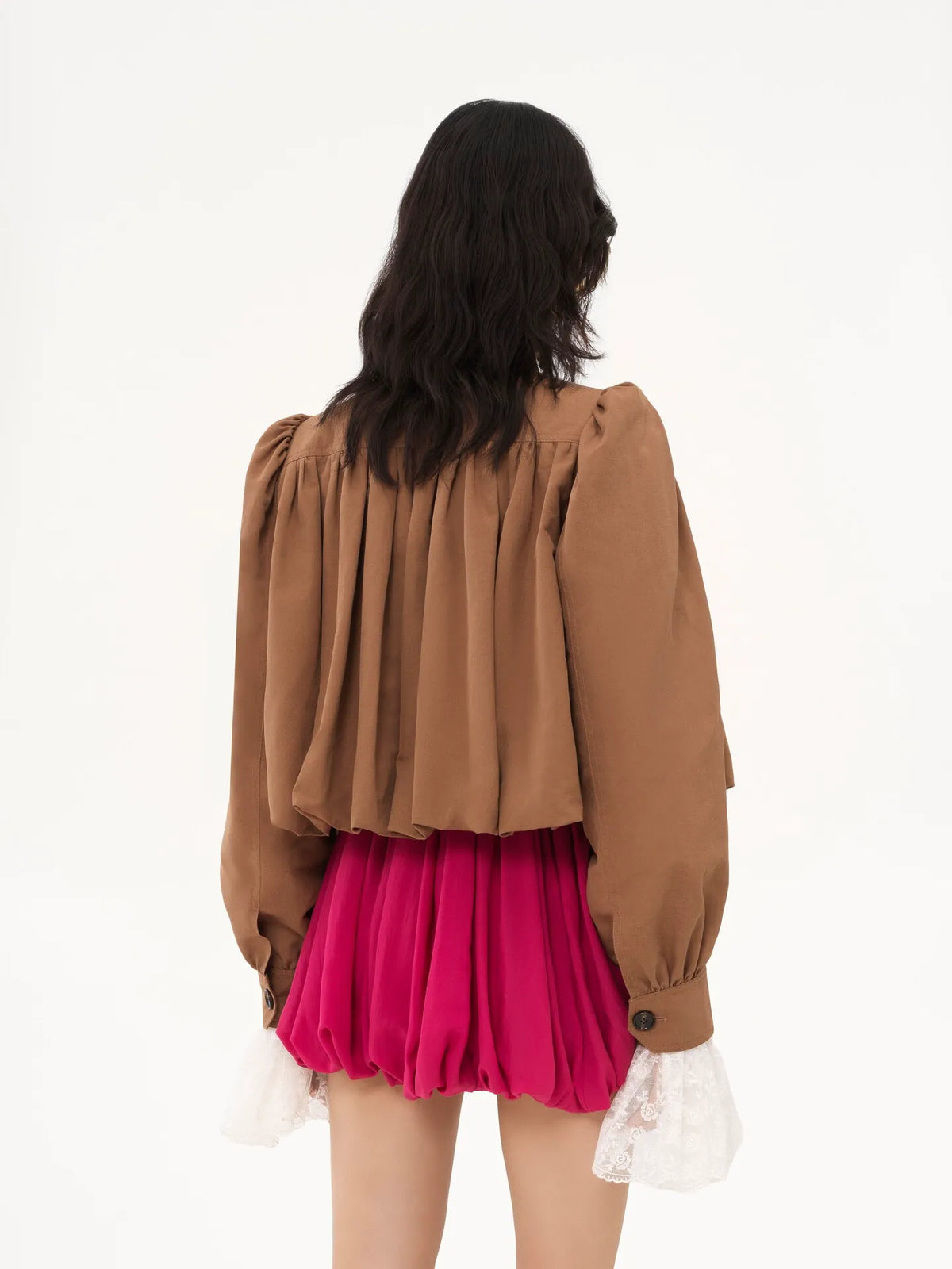 Gathered boule jacket in linen & cotton