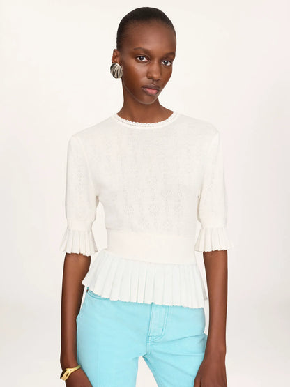 Cropped ruffle sweater in a wool knit