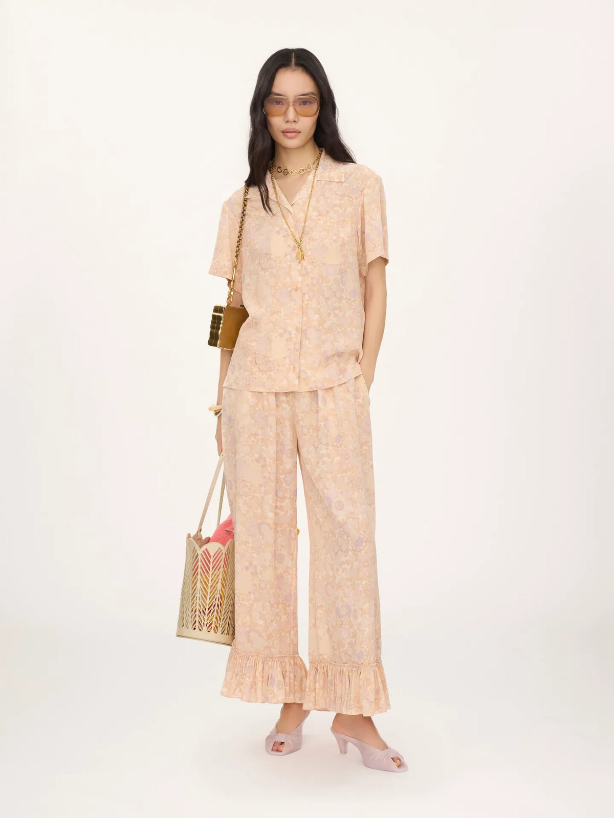 Short-sleeve blouse in crêpe de chine