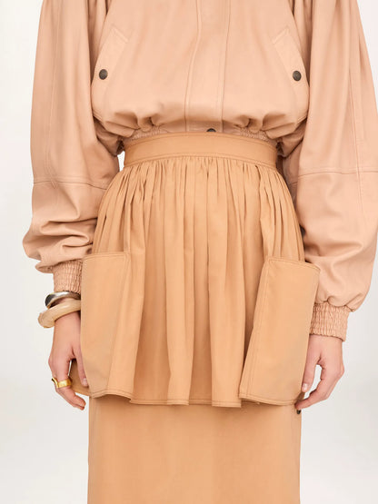 Layered knee-length skirt in cotton poplin