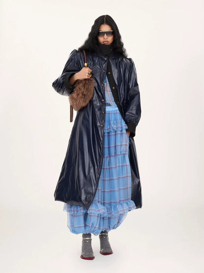 Long utilitarian coat in shiny nylon