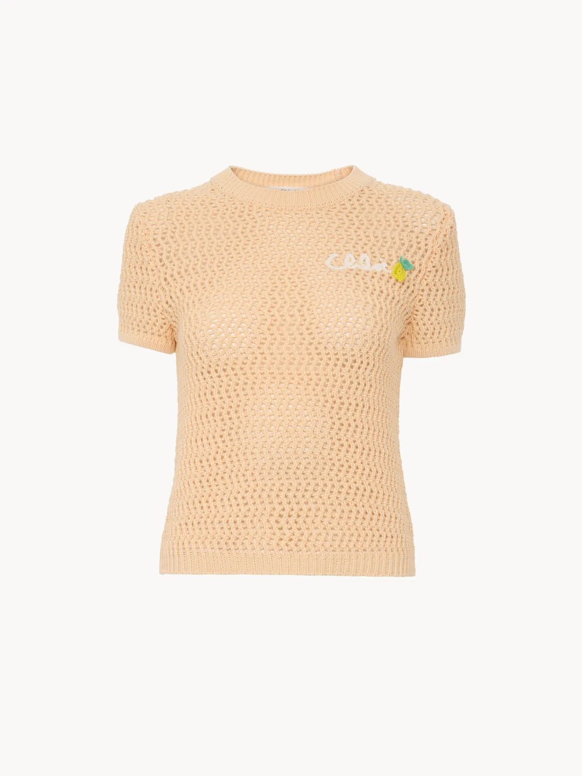 Short-sleeve logo sweater in crochet knit