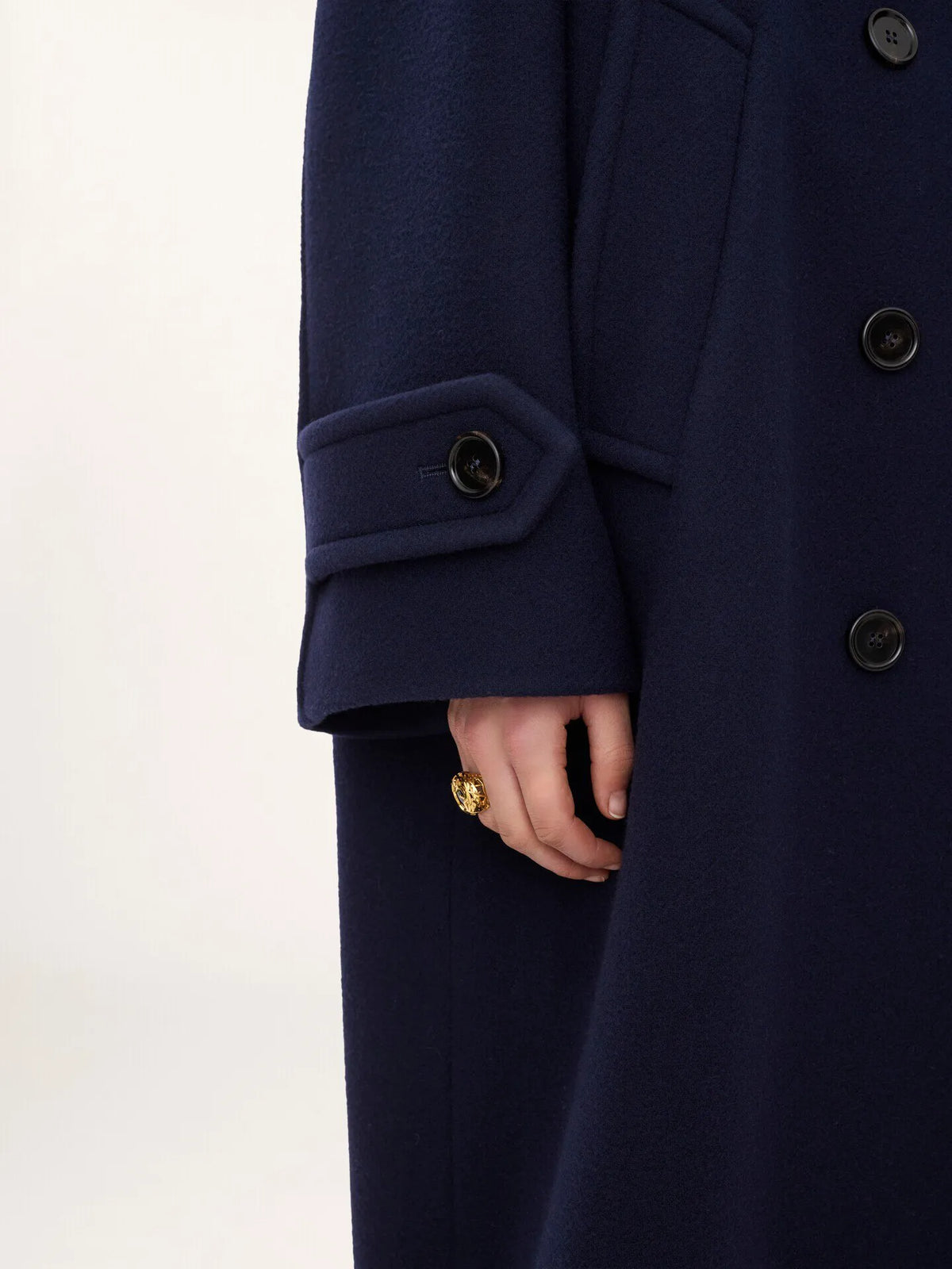 Double-breasted oversized long coat in wool