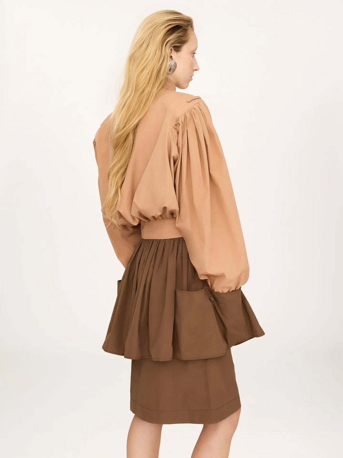 Gathered cropped jacket in cotton poplin