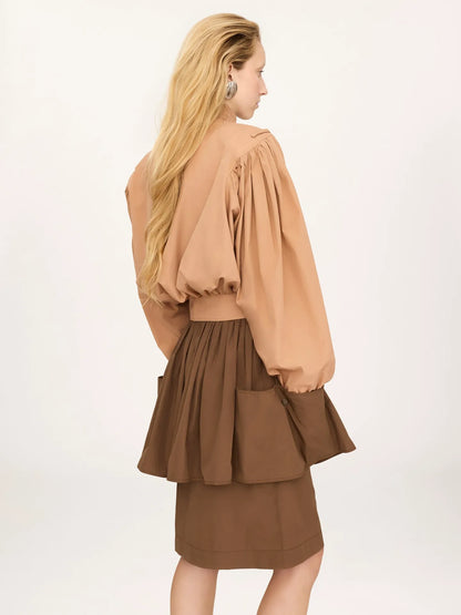 Gathered cropped jacket in cotton poplin