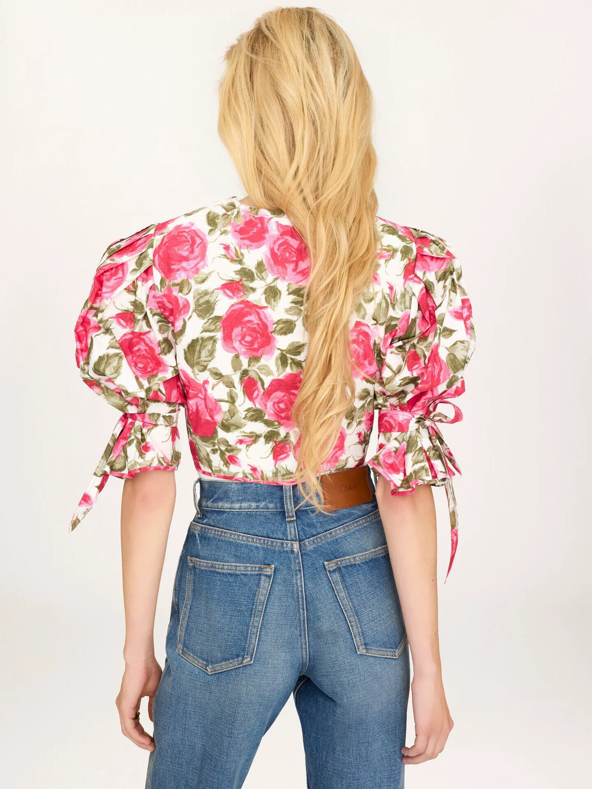 Puff-sleeve cropped top in cotton poplin