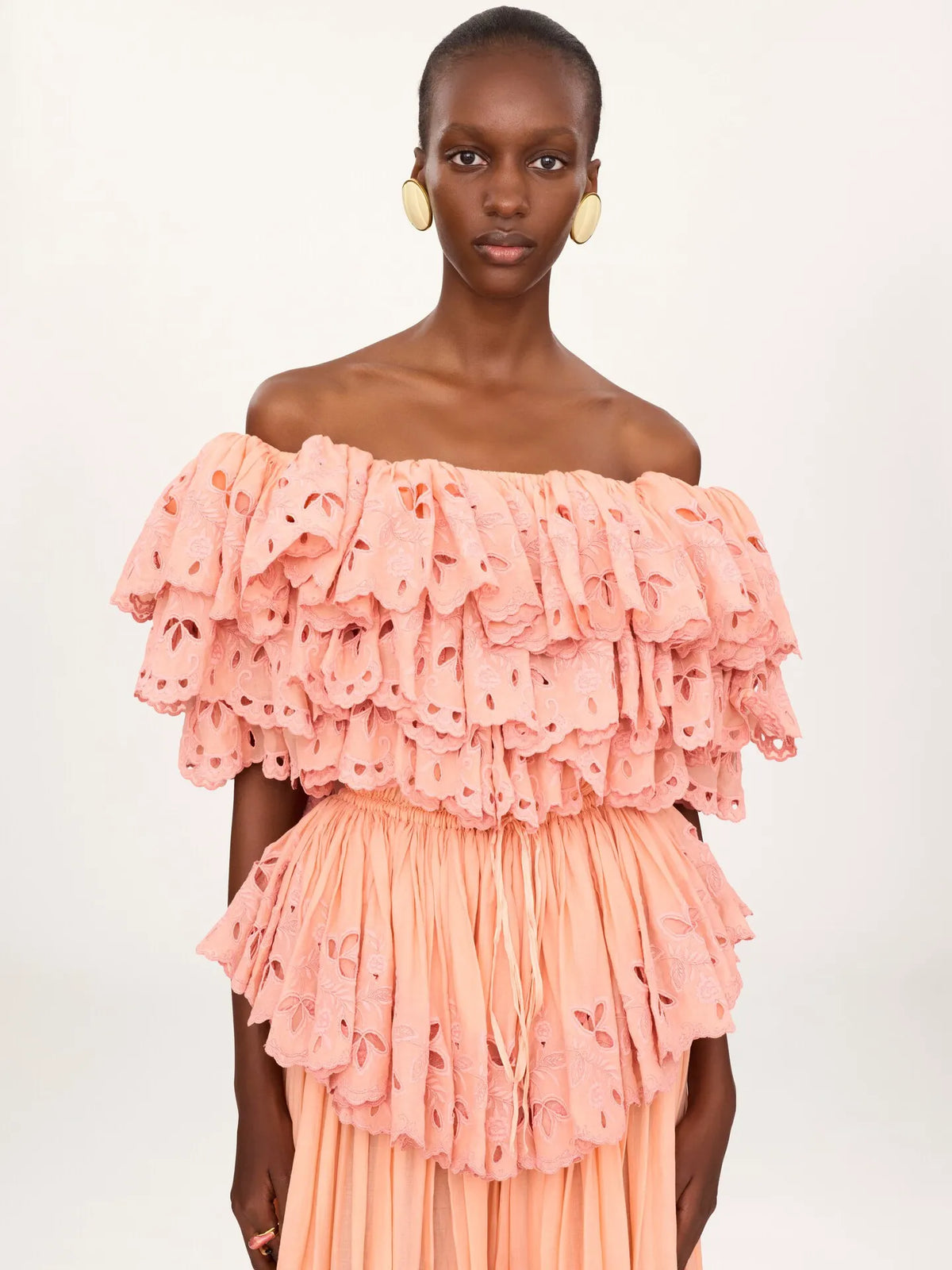 Ruffled long dress in cotton voile