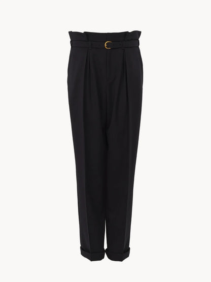 High-rise wide-leg pants in wool grain de poudre