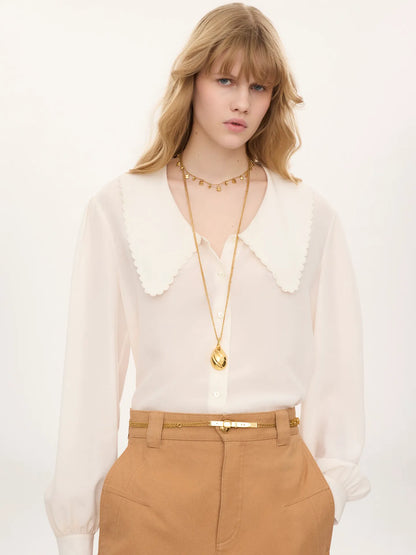 Puff-sleeve blouse in crêpe de chine
