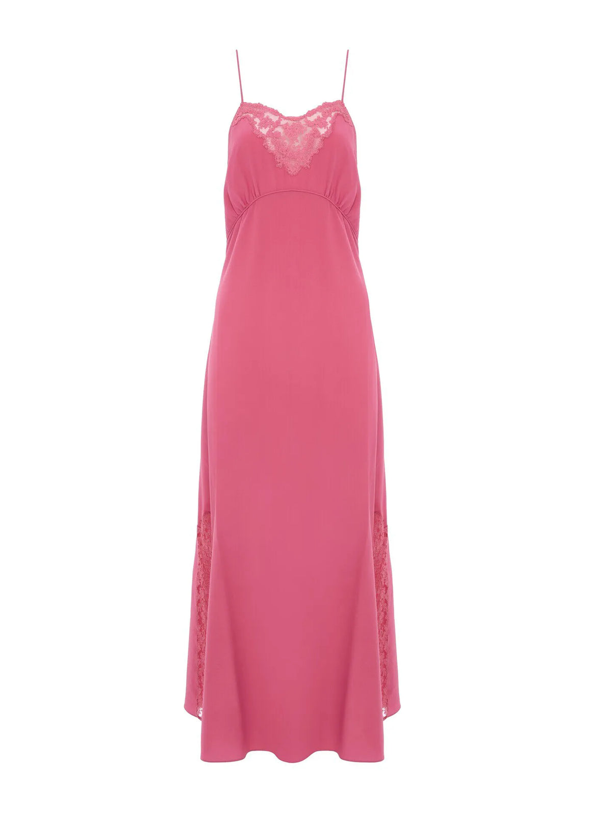 Long lingerie dress in crêpe de chine & lace