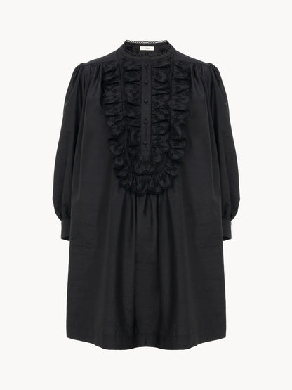 Long-sleeve mini dress in technical taffeta