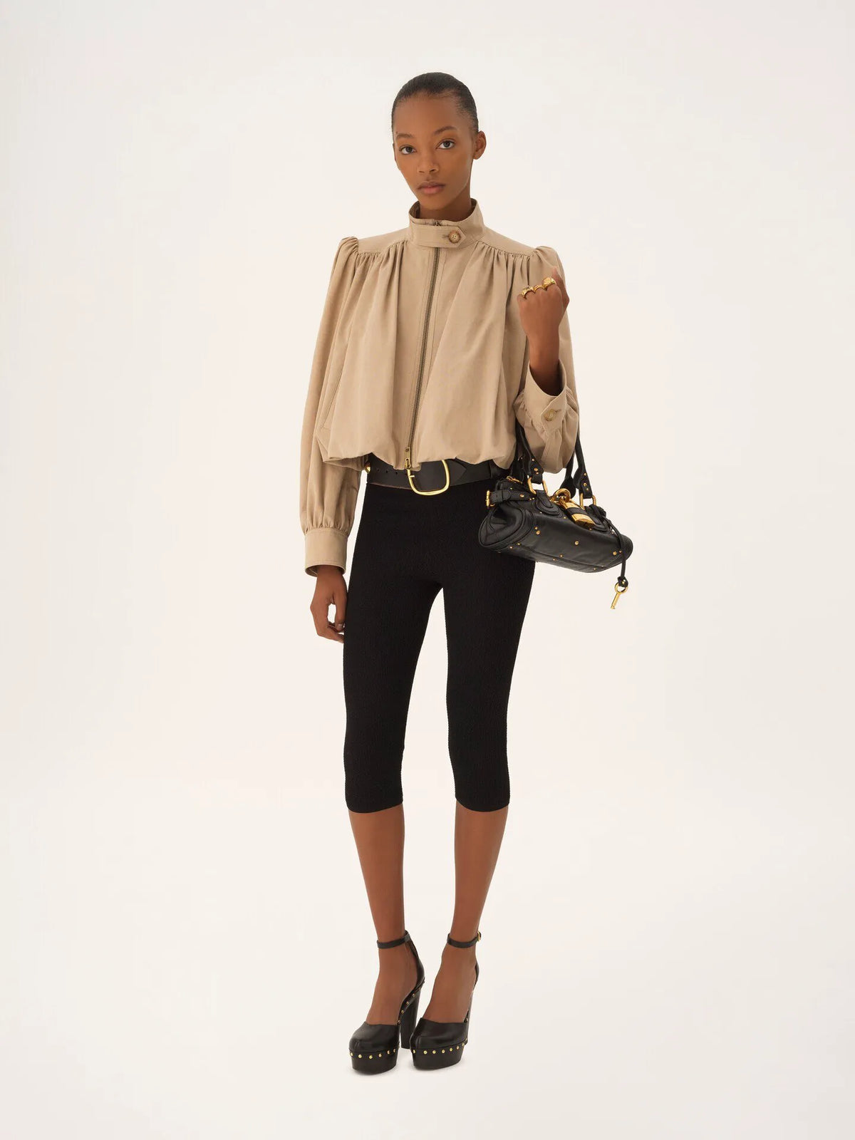 Gathered boule jacket in cotton canvas