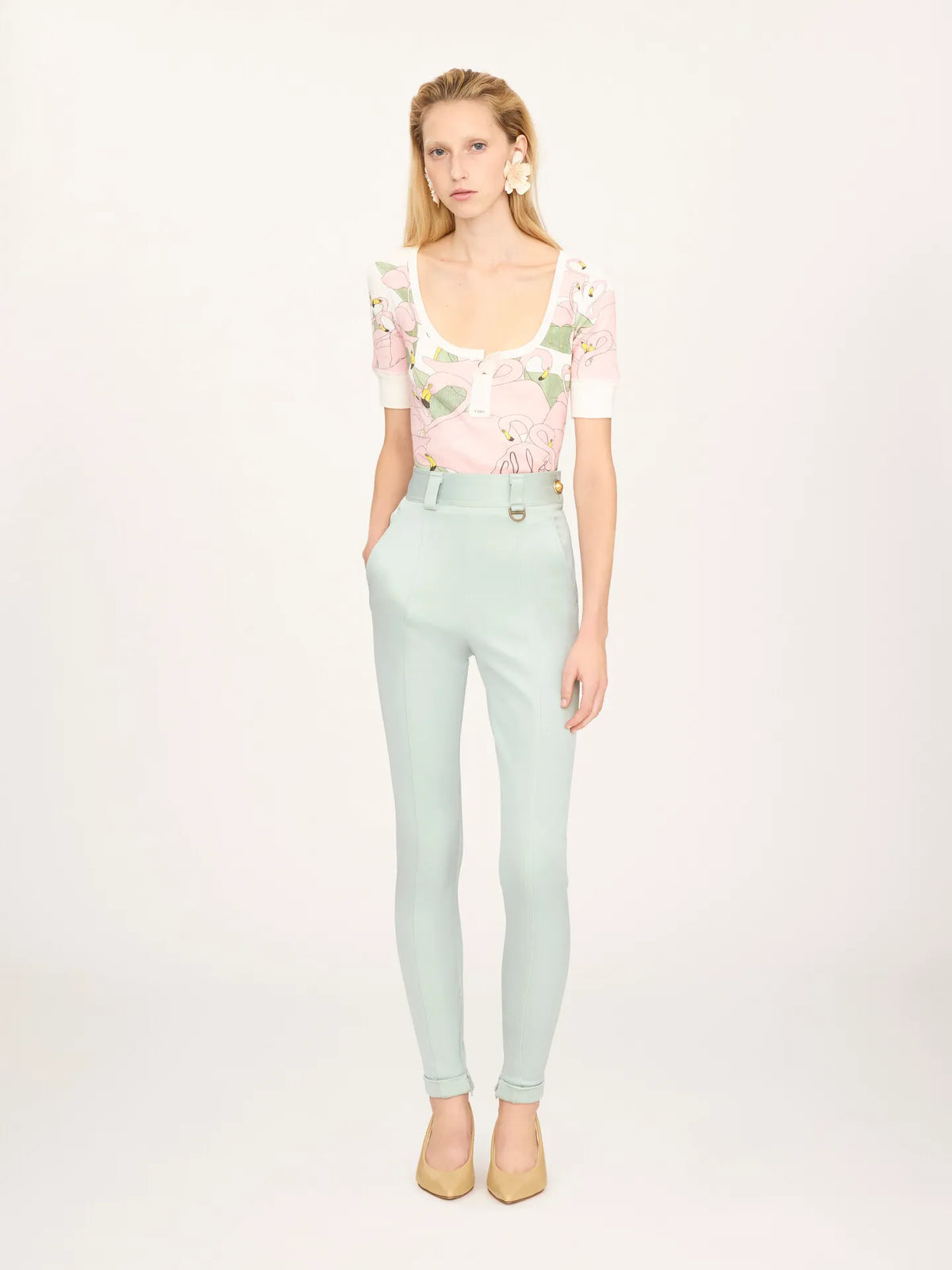 High-rise fitted pants in bonded stretch jersey