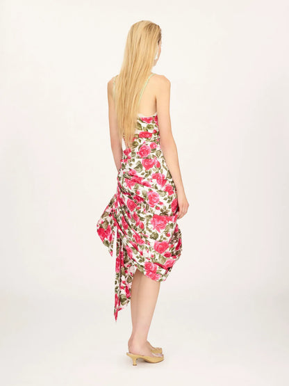 Rose-print ruched bodysuit