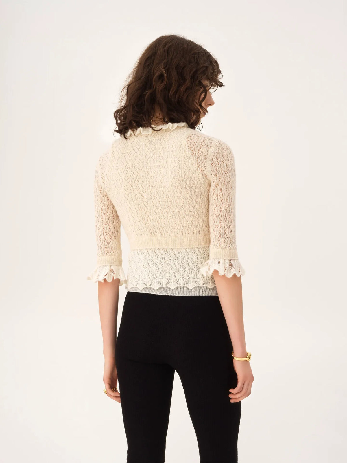 Cropped ruffle sweater in an alpaca wool & silk knit