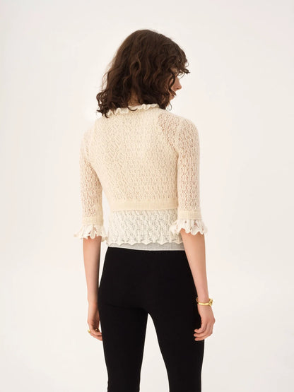 Cropped ruffle sweater in an alpaca wool & silk knit