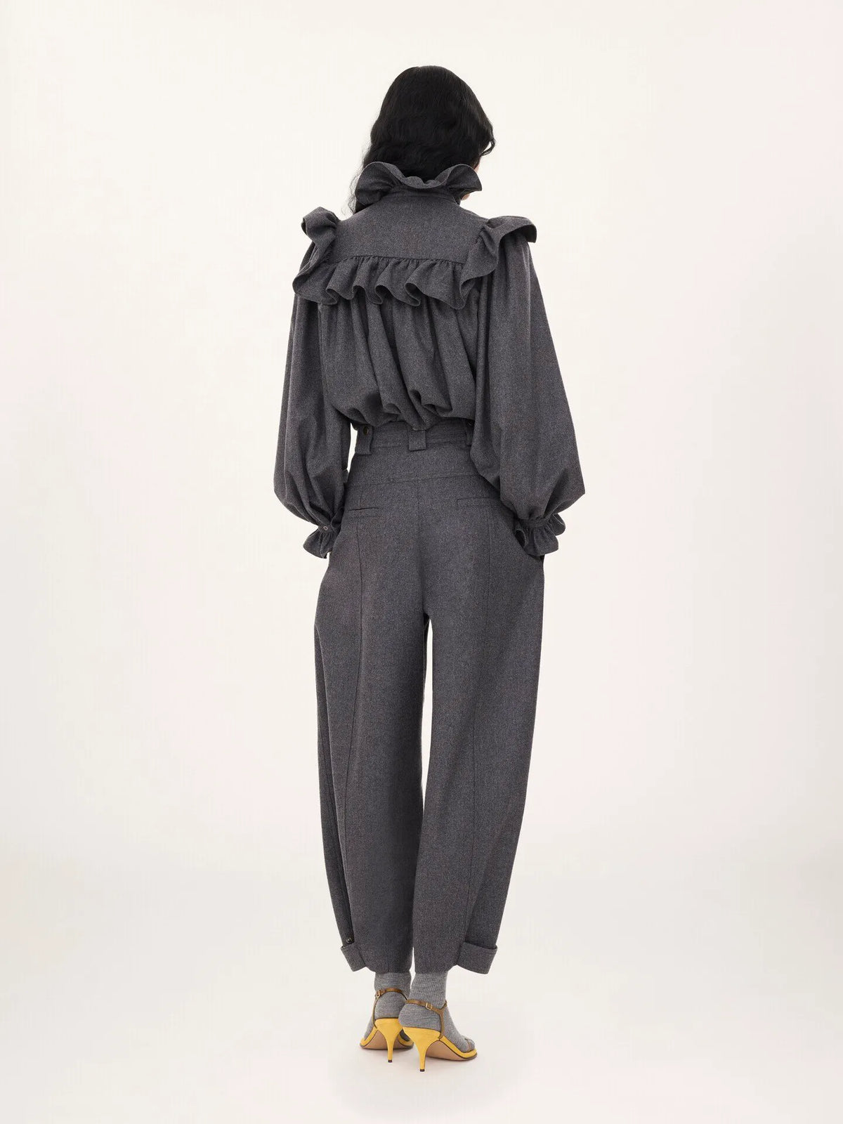 High-rise barrel pants in wool & cashmere flannel
