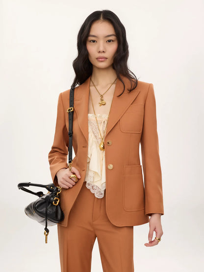 Single-breasted tailored jacket in wool gabardine