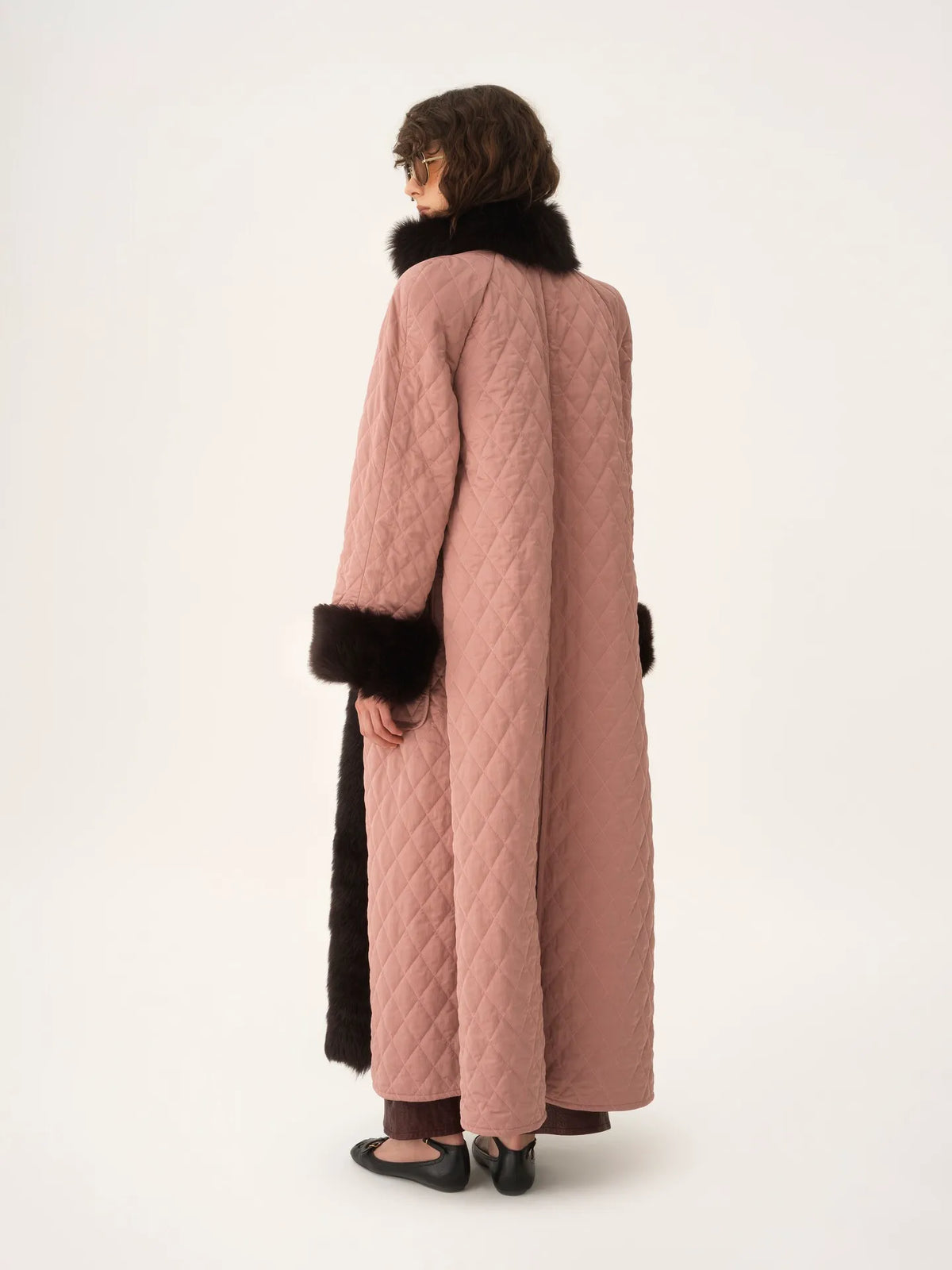 Long hybrid coat in technical satin