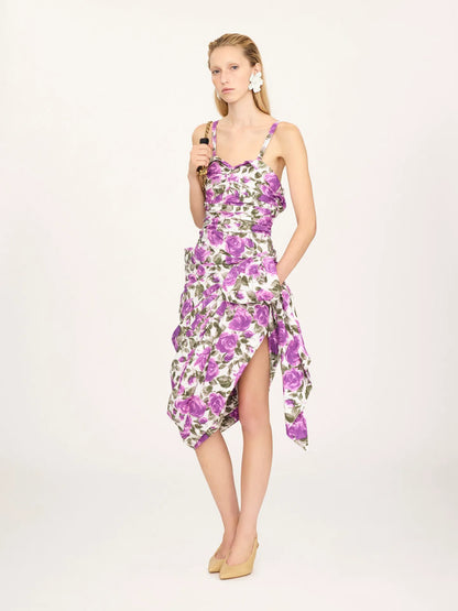Wrapped bustier midi dress in cotton poplin