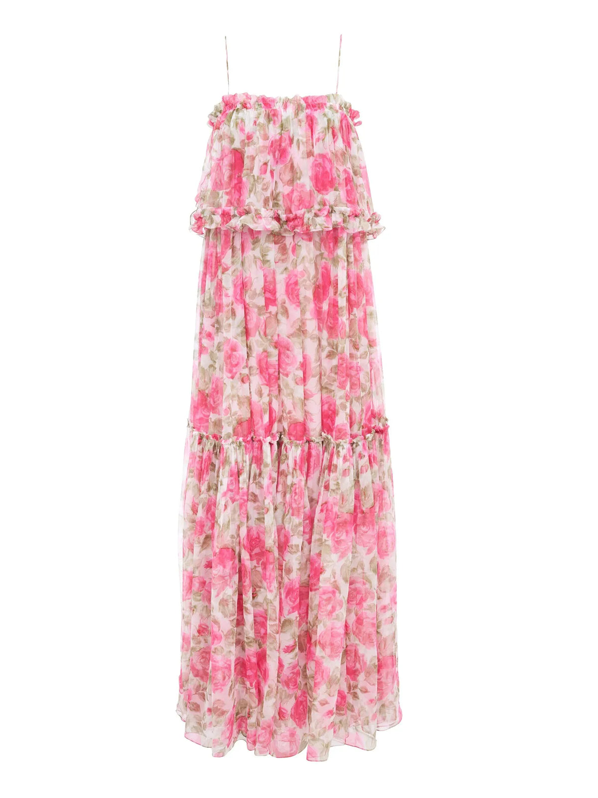 Thin-strap long dress in silk mousseline