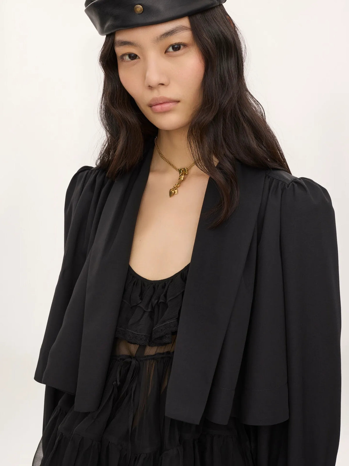 Gathered cropped jacket in washed viscose faille