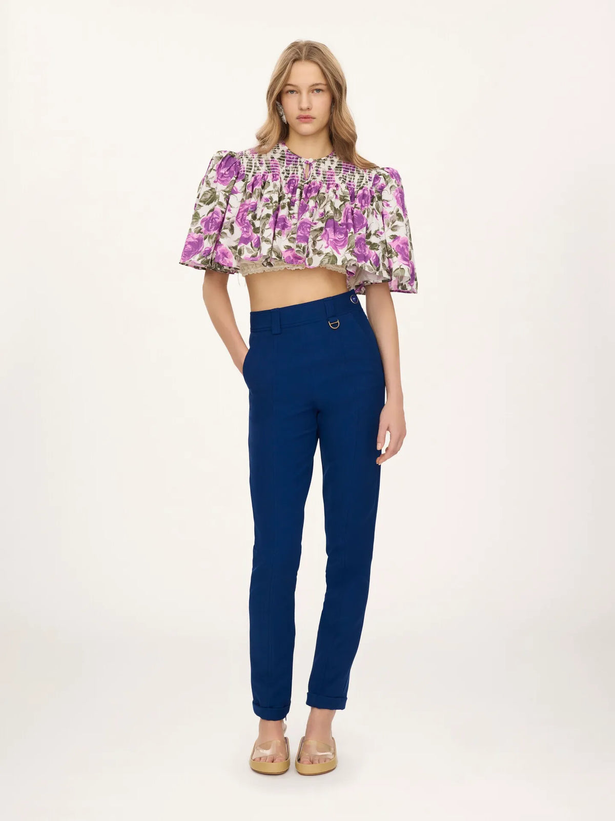 Gathered cropped top in cotton poplin