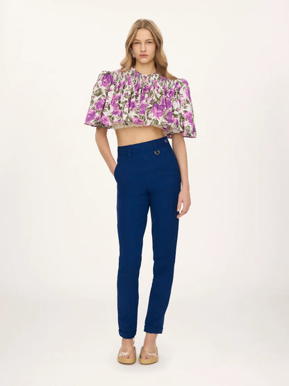 Gathered cropped top in cotton poplin