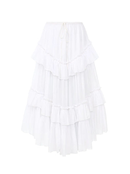 Layered ruffled midi skirt in cotton voile