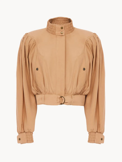 Gathered cropped jacket in cotton poplin