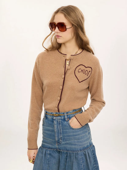 Fitted logo cardigan in a wool & cashmere knit